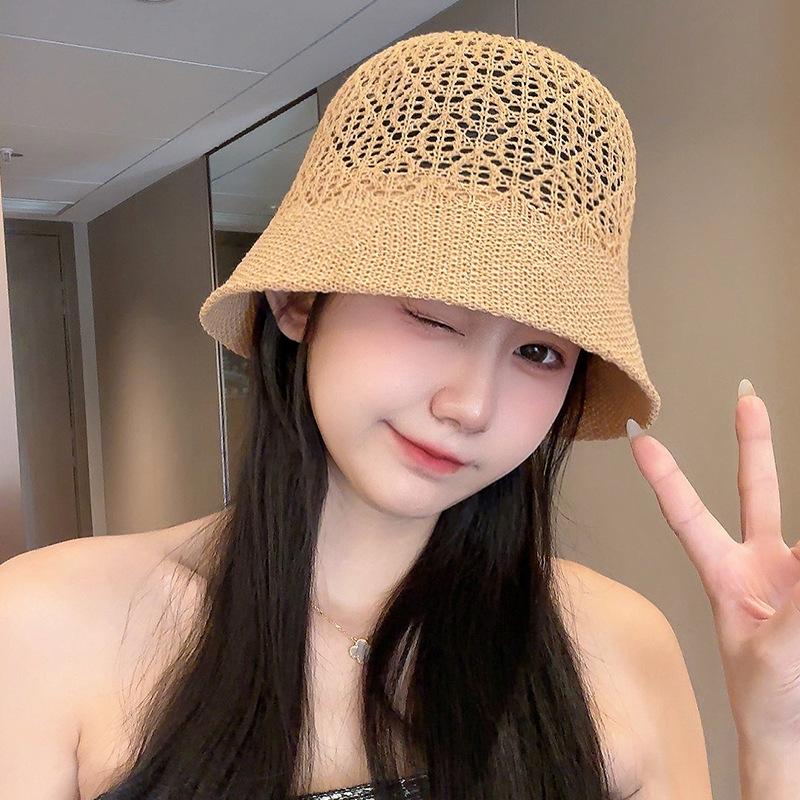 Women's Straw Hat Woven Sunshade Beach Hat Summer Hollow Breathable Bucket Hat Beach Sunshade Hat