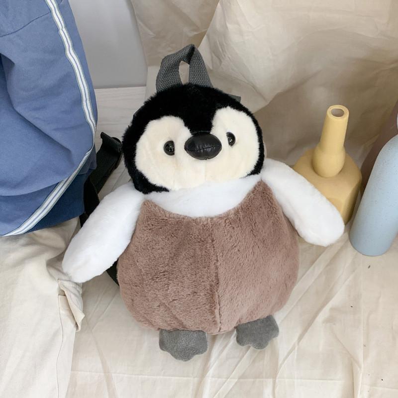 Cute Cartoon Penguin Plush Backpack Ins Style Girl's Bag Brown Soft