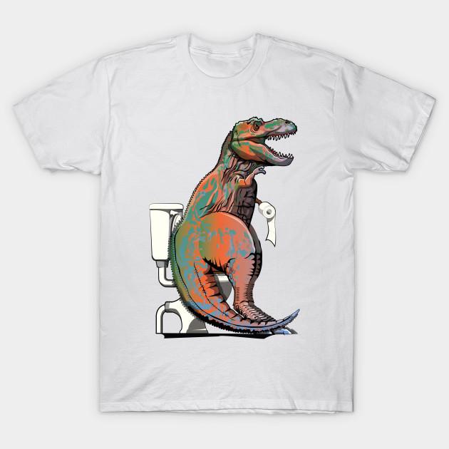 Men Black Print T-shirt Dinosaur Trex On The Toilet No-Cut Transfer Paper Print Cotton Tshirt 3XL белый