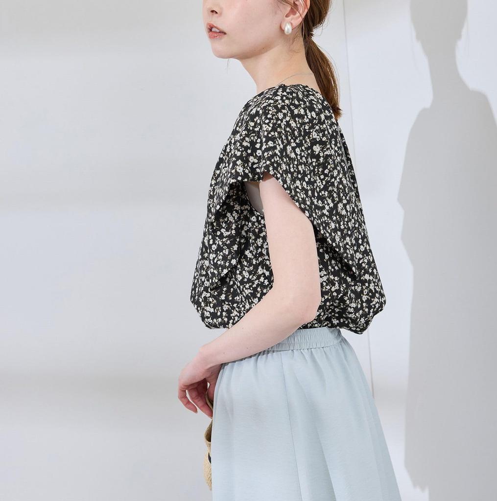 ROPE PICNIC Ruffle Sleeve Black Women's Blouse, (03)