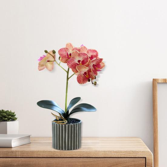 Artificial Potted Plant Faux Moth Orchid Bonsai Desktop Artificial Potted Phalaenopsis Flowers for Home Dining Table Office Desk Decoration