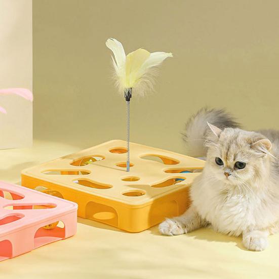 Interactive Puzzle Toy for Cats Puzzle Box with Jingle Balls Spring Feather Wand Cat Enrichment Toy for Indoor Cats Mental Stimulation And Exercise