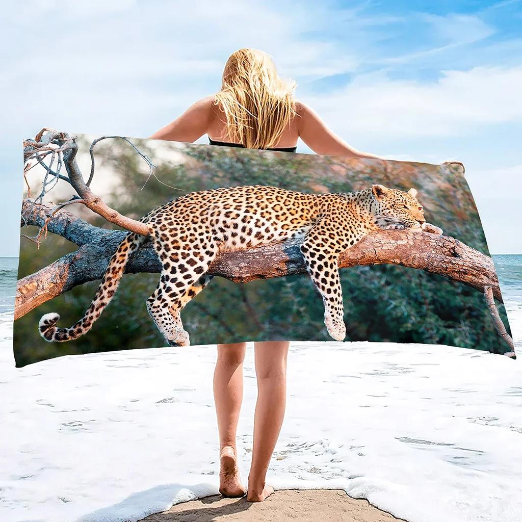 Cheetah Print Sand Free Beach Towel Absorbent Bath Towel Extra Large Hand Towels Quick Dry Towel for Swimming Bathroom Spa Pool