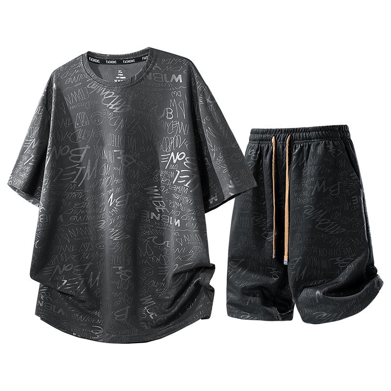Pantalones Cortos Deportivos Casuales de Manga Corta Traje de Seda Helada Camiseta de Secado Rápido para Hombre