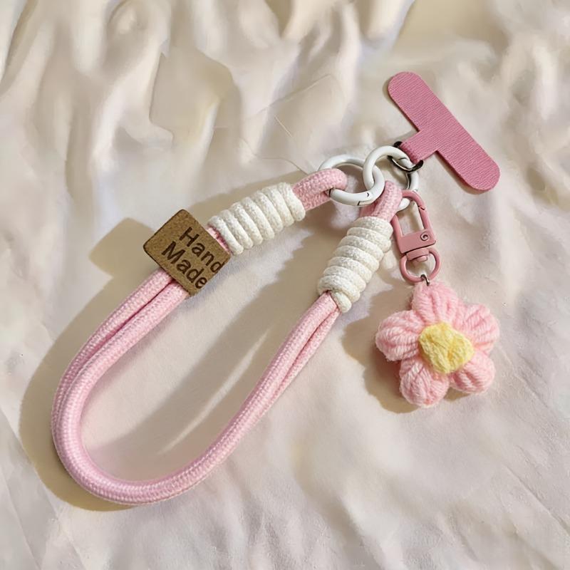 Handgewebtes Handy-Lanyard mit Blumen-Schlüsselanhänger, abnehmbares Ringdesign. Universelles Anti-Verlust-Band für Handyhüllen, Taschen, Karten und den Außenbereich.
