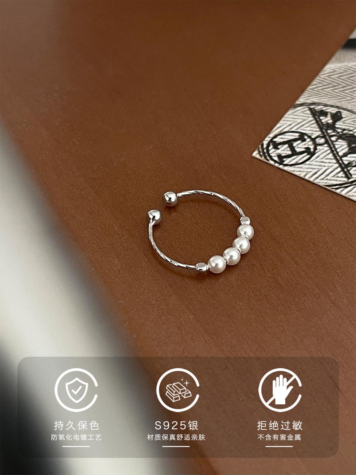 

Кольцо с жемчугом из стерлингового серебра 925 пробы, женское, новое, модное, индивидуальное, нишевое, дизайн, высококачественное, холодное, ветровое, указательный палец opening adjustable