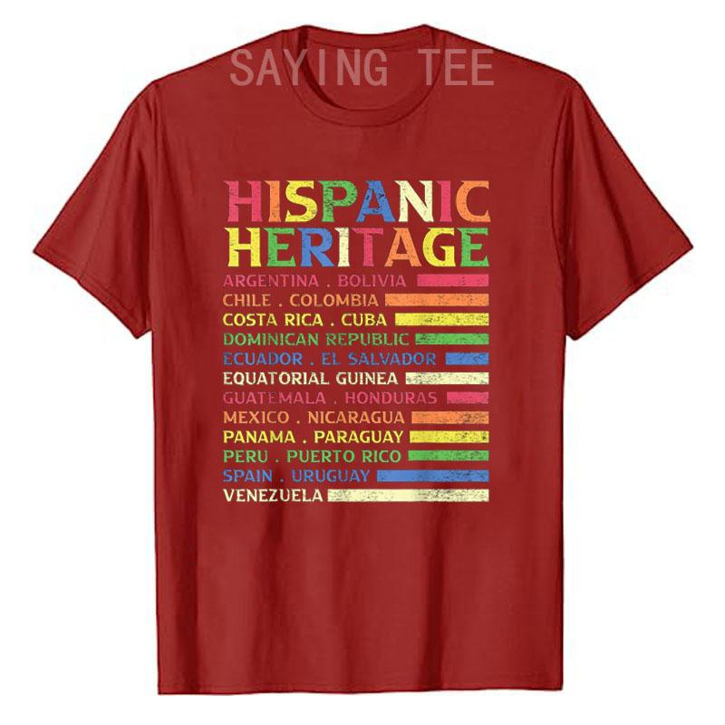 Hispanic Heritage Month National Latino Countries Flag T-Shirt Letters Printed Graphic Tee Top La Herencia Hispana Women Clothes