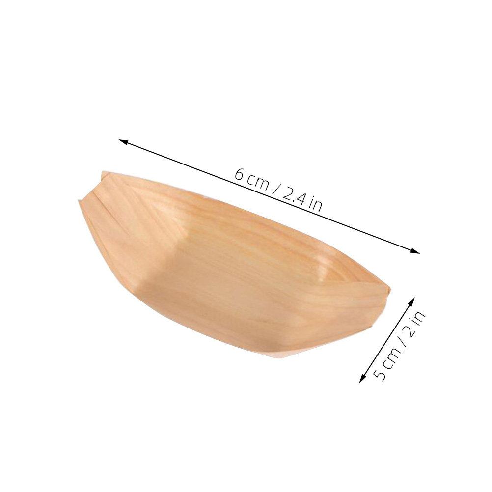 50 Peças Barquinhos de Servir de Madeira 12X6X3Cm Bétula Natural Bandeja Descartável para Petiscos Lanches Aperitivos Formato de Casamento