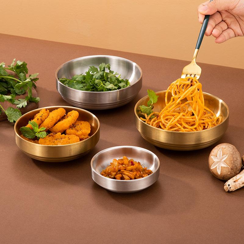 304 Stainless Steel Ramen Bowl Double Layer Cold Noodle Fruit Bowls Household Tableware Kitchen Seasoning Sauce Small Dish