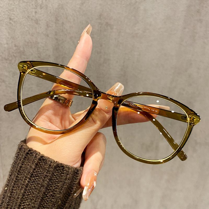 Ultra Light 6G Mustard Tea Glasses Women'S Retro Round Frame Myopia Can Be Matched With Degree Plain Face Small Frame Women'S Eye Frame