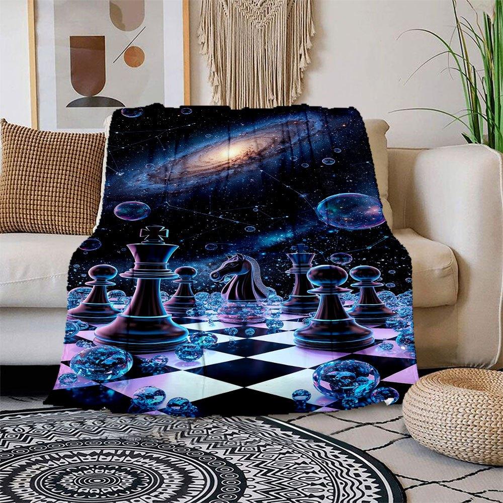 Galactic Chess: Cosmic Board Game with Stars and Planets Blanket Flannel Throw Blanket for Sofa, Bed, Travel, Camping, Office 100x150cm
