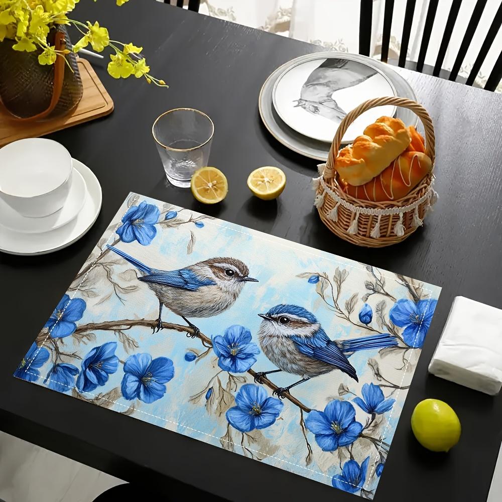 Watercolor Bluebird Meal Mat Fresh Countryside Waterproof Oil proof Table Mat Healing Series Insulated Meal Mat