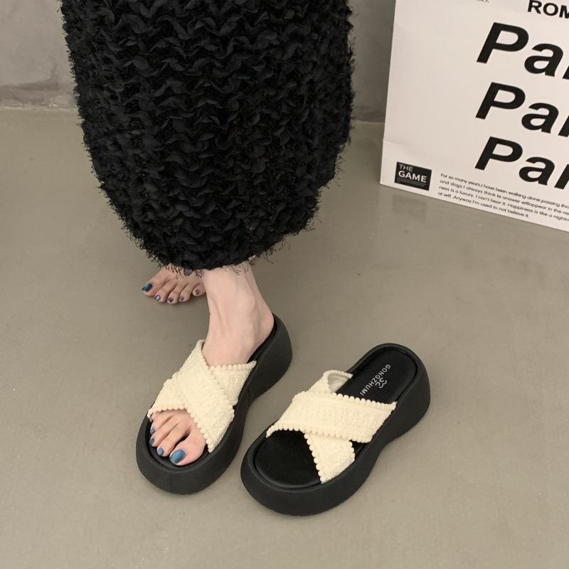 Slippers Women Wear New Beach Shit Vacation In Summer, Step On One-word Thick-bottomed Cool Slippers
