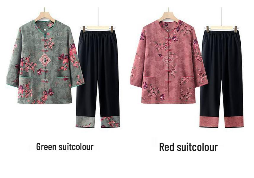 Grandma's Summer Clothing Set: Plus Size Mid-Sleeve Shirt for Middle-Aged and Elderly Women – Casual Spring Outfit for Mom