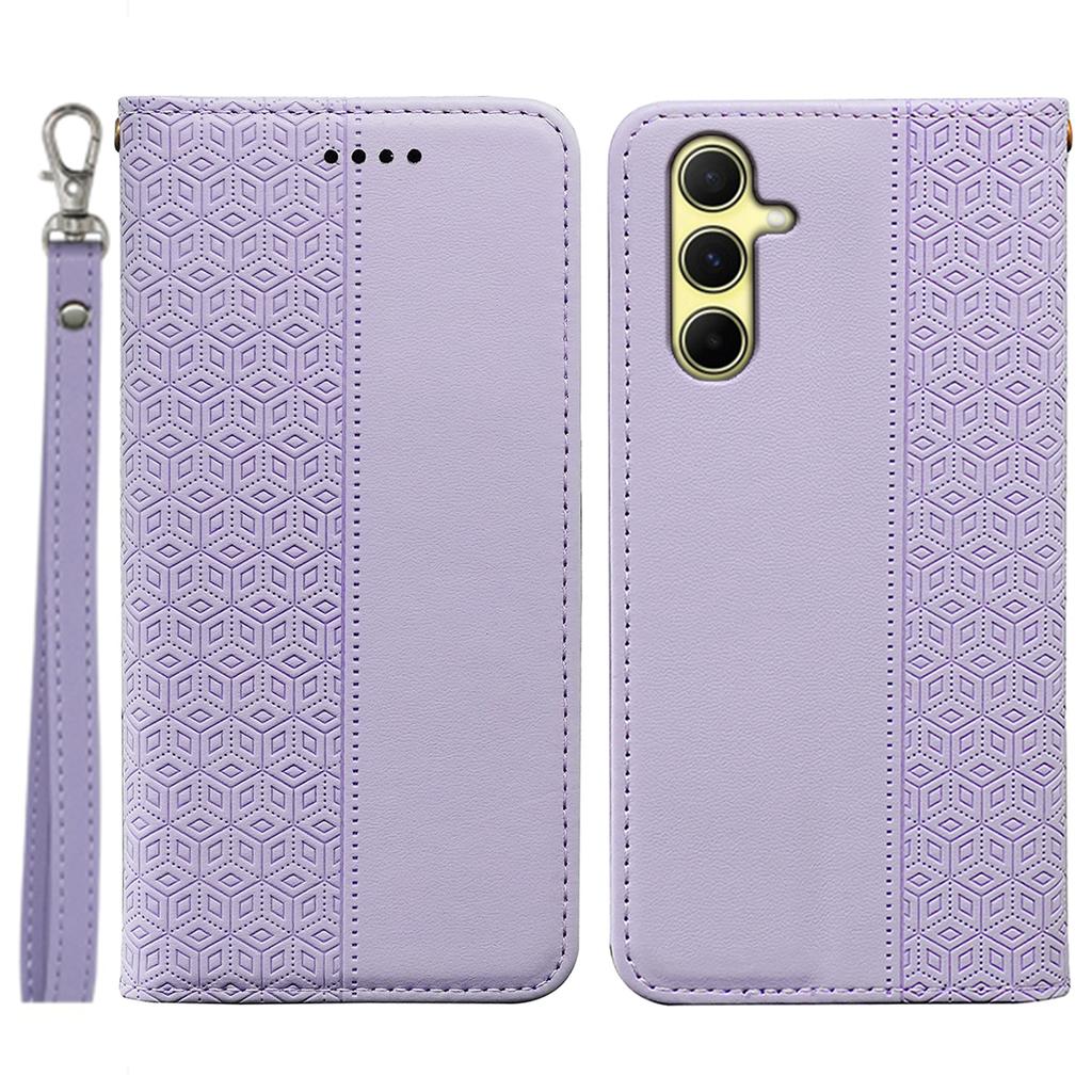 For Samsung Galaxy A55 5G Wallet Phone Case Strong Magnetic Checkered Pattern Imprint Leather Flip Cover