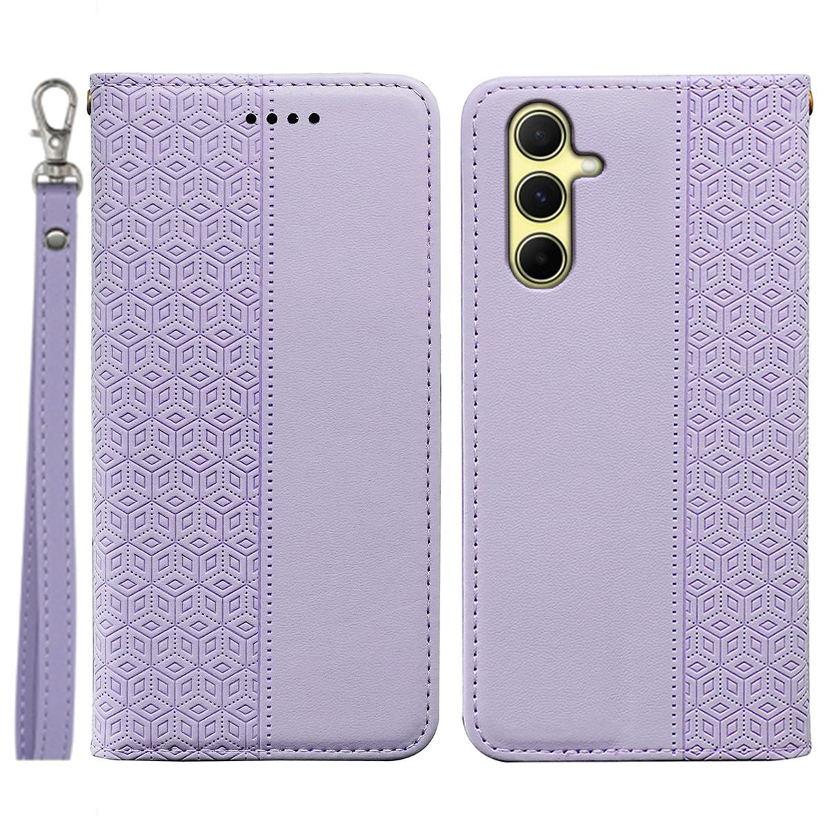 

Для Samsung Galaxy A55 5G Кошелек Чехол для телефона Сильный магнитный Клетчатый узор Тисненая кожа Откидная крышка Purple