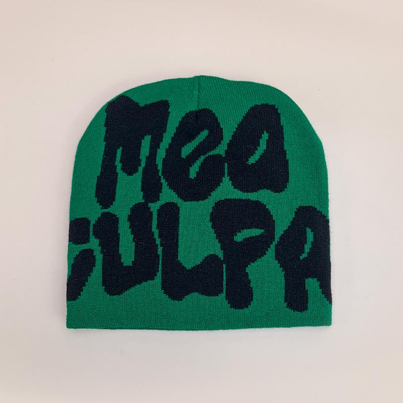 Cross-Border Wind Letter Jacquard Knitted Hat For Men And Women, Warm Contrasting Color, Hip-Hop Street Pullover Hat