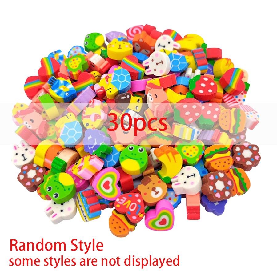 30/60/200pcs Cartoon Themed Mini Rubbers Cute Portable Eraser Office Study Supplies for Writing Drawing Correction XJM