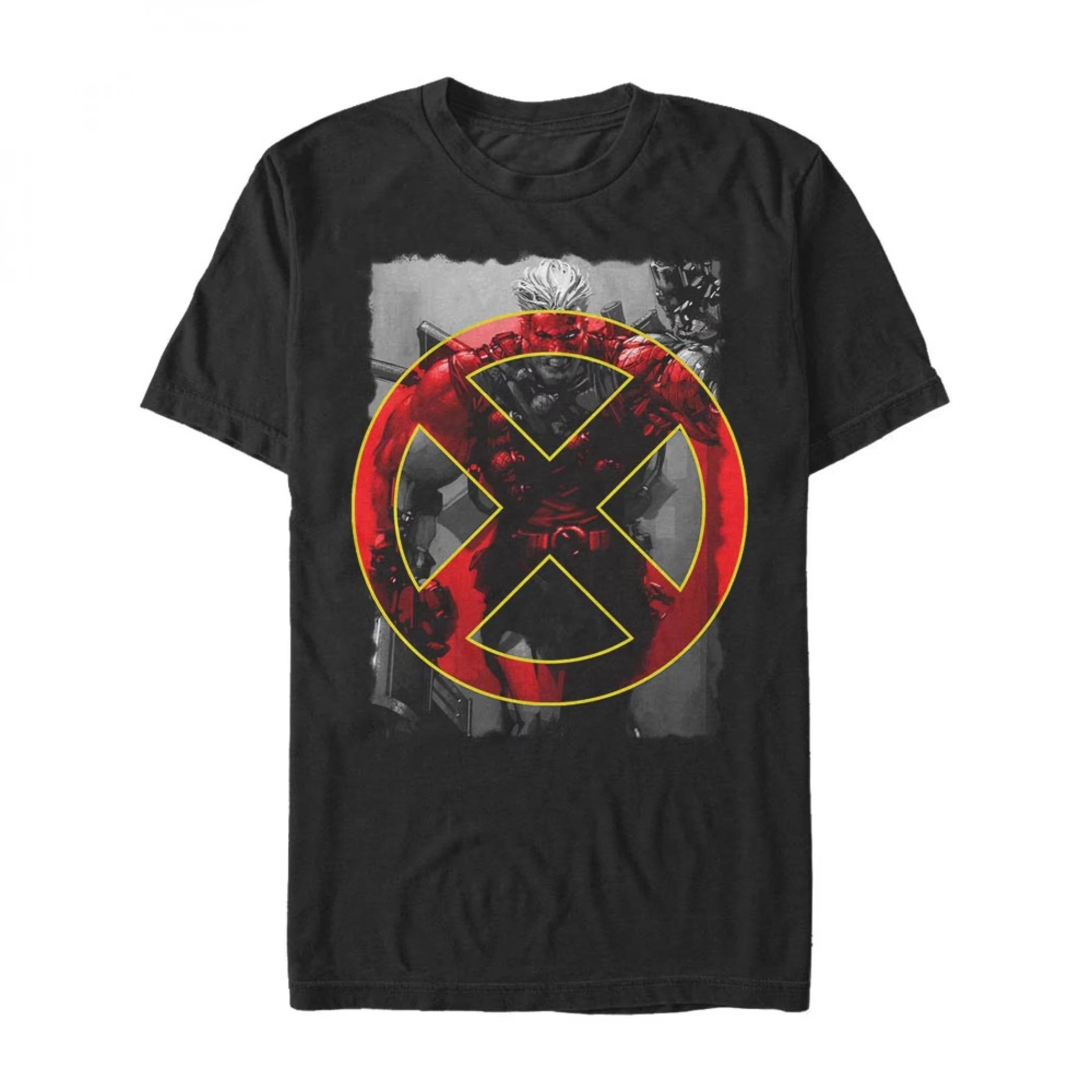 

2026 new Mens Black XMen Pattern Tshirt Red and Yellow Printed Whitehaired Superhero Character Marvel Comics Style Tshirt M