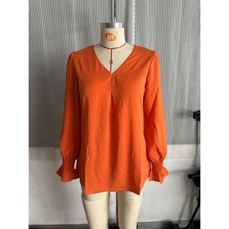V-neck Pullover Chiffon Shirts Flared Long-sleeved Women's Blouses & Shirts