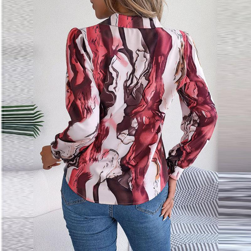 Spring Autumn Contrasting Color Shirts Women Casual Notched Long Sleeve Single Breasted Blouse Elegant Office Lady Clothes