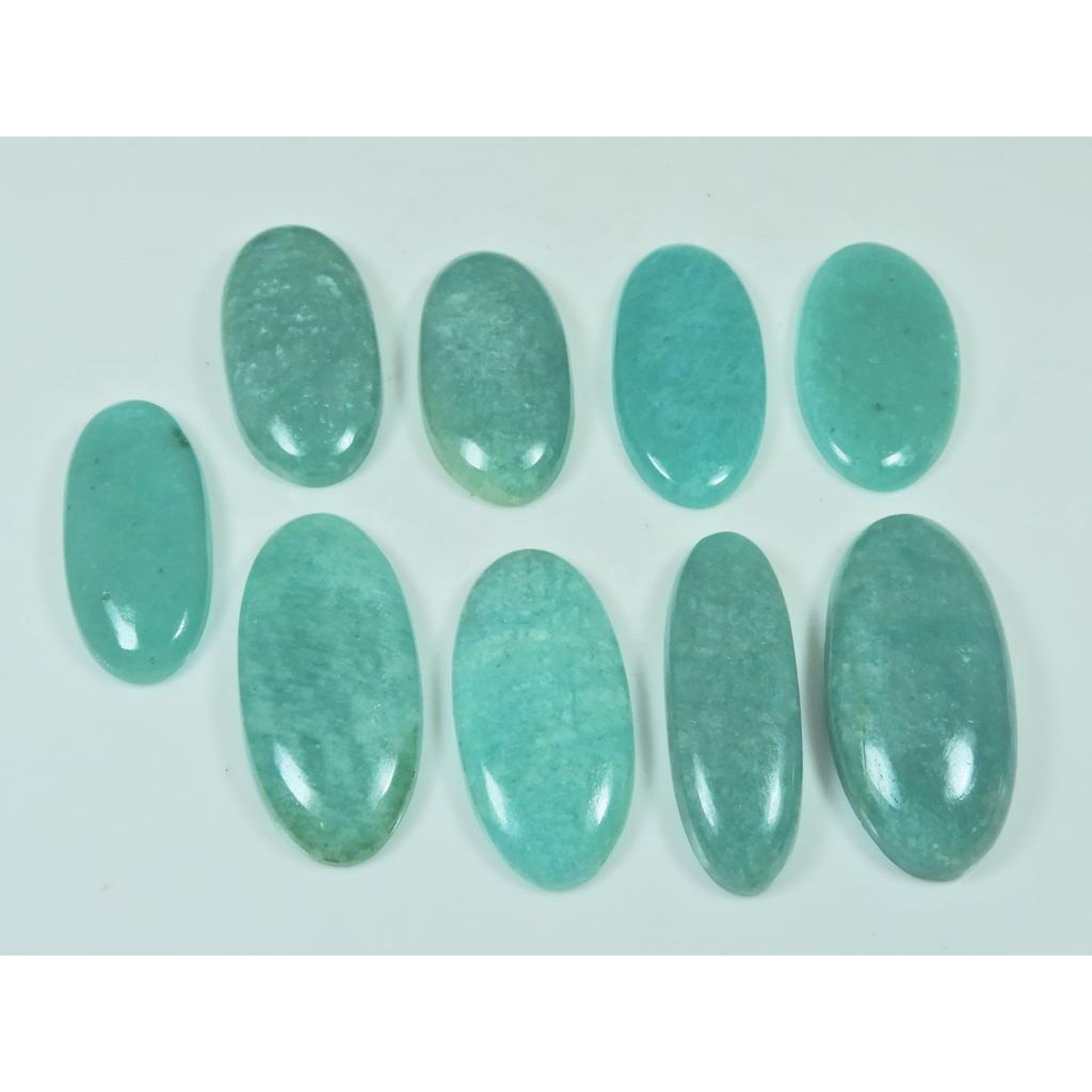 250Cts. Natural Green Amazonite Oval Cabochon Loose Gemstone 09 Pcs Lot C-3019
