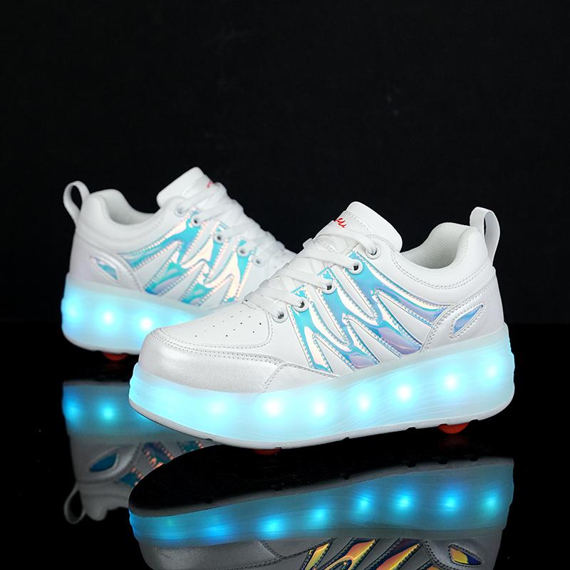 Kids Sneakers Led Light Shoes Children's Boys Girls USB Charging Glowing Sport Wheels Outdoor Parkour Roller Skate Shoes
