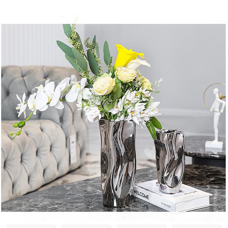 Creative Silver Ceramic Vase Simple Living Room Dining Table Home Decoration Ornaments Ceramic Hydroponic Silver Ceramic Vase