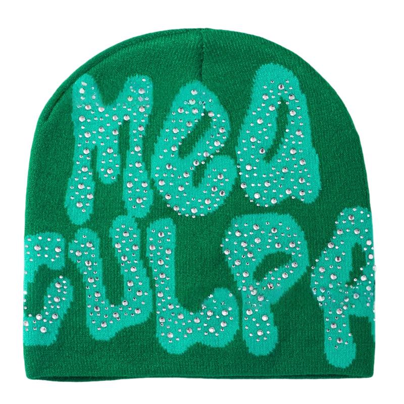 Women's Winter Rhinestone Knit Jacquard Hat - Stylish Warm Outdoor Head Wrap