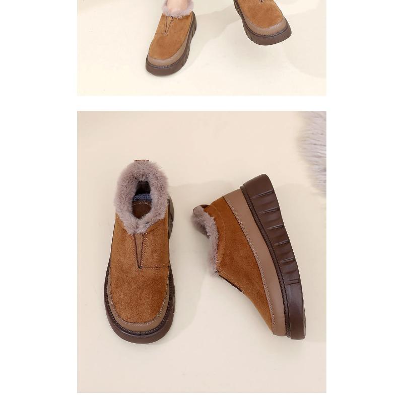 Women's Suede Winter Snow Boots Slip-On, Faux Fur Lined Warm Ankle Booties, Water-Resistant Casual Comfort Shoes Non-Slip Sole