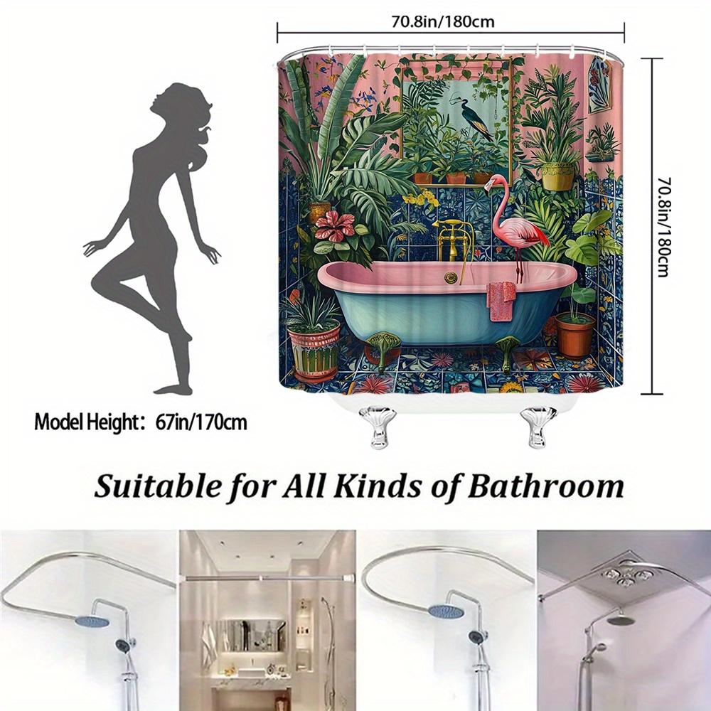 Tropical Flamingo Shower Curtain Jungle Garden Art Pink Bathtub Design Bathroom Decor Waterproof Printed Bath Curtain Home