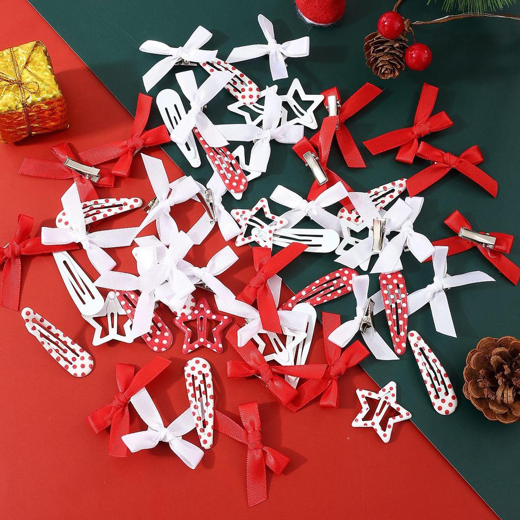 Ballet Style Ribbon Bow Duckbill Hair Clip Set – Sweet Christmas Braiding Accessories