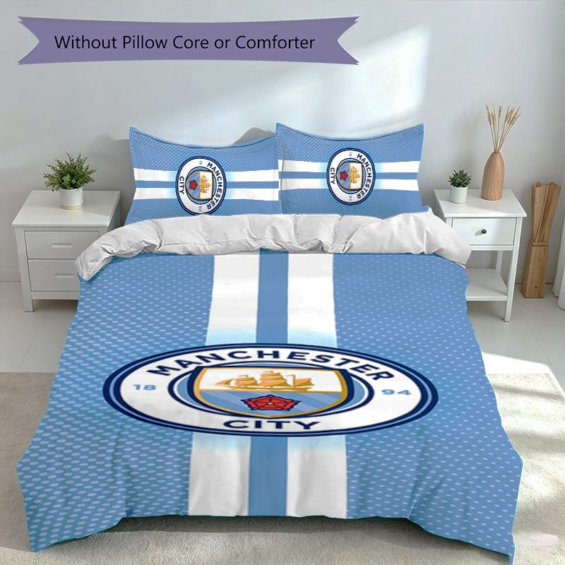 3pcs Manchester City Football Club Duvet Cover Set, Includes 1 Duvet Cover and 2 Pillowcases,Skin-Friendly&Comfortable Fabric,Suitable Bedding Sets