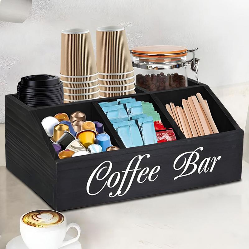 Coffee Tea Holder Basket Countertop Coffee Bar Accessories Wood Coffee Pods Holder Storage Basket for Offices Coffee Bar