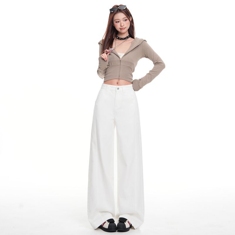 Spring Summer Vintage Split Relaxed High Waist Slim Straight Floor Wide Leg Denim Pants For Women Casual Pants Oversize Denim Trousers