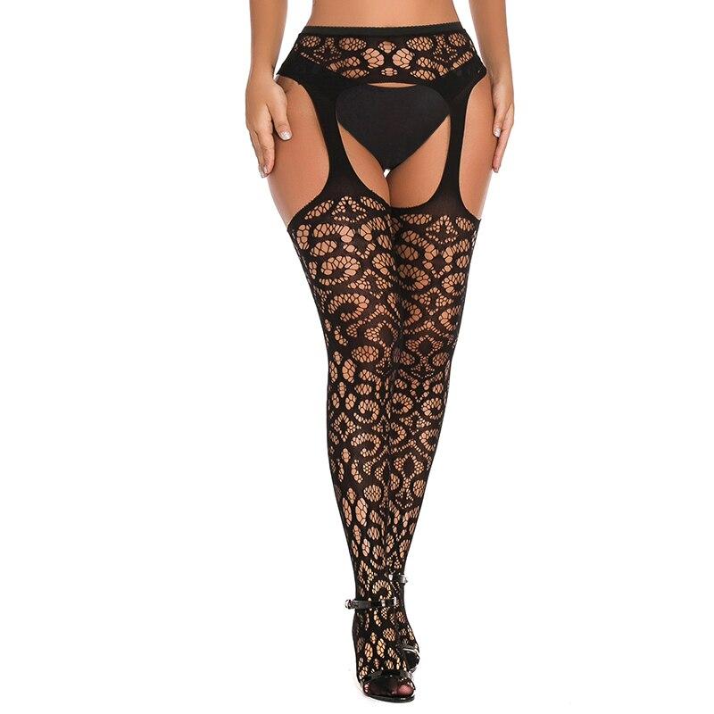 Women's Tights Black Lace Floral Stockings Pantyhose Female Embroidery Leopard Leggings Suspender Garter Belt Transparent Thigh Socks