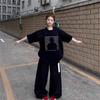American high street pure cotton black short-sleeved t-shirt women's new summer loose large size fat mm half-sleeved design top