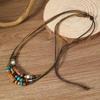 2Pcs/Set Multi-Layer Vintage Wood Beads Pendant Leather Beaded Weaved Prayer Necklace& Bracelet  Jewelry Gifts