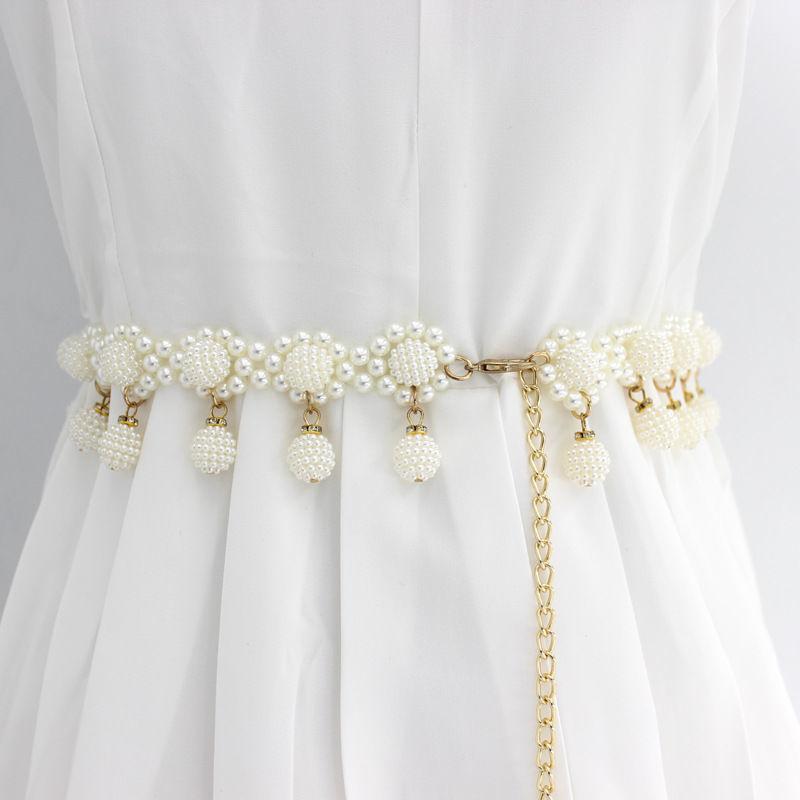 New Pearl Tassel Women's Sweet Decorative Dress Pearl Waist Chain Korean Version Versatile Multi-Layered Fashion Belt