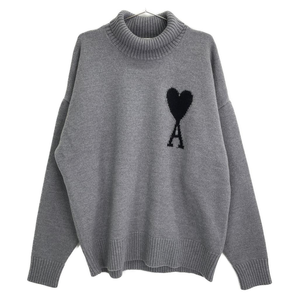 Ami Paris UKS402.018 24AW Grey X Grey Heart Logo Turtleneck Knit Tops L grayUsed