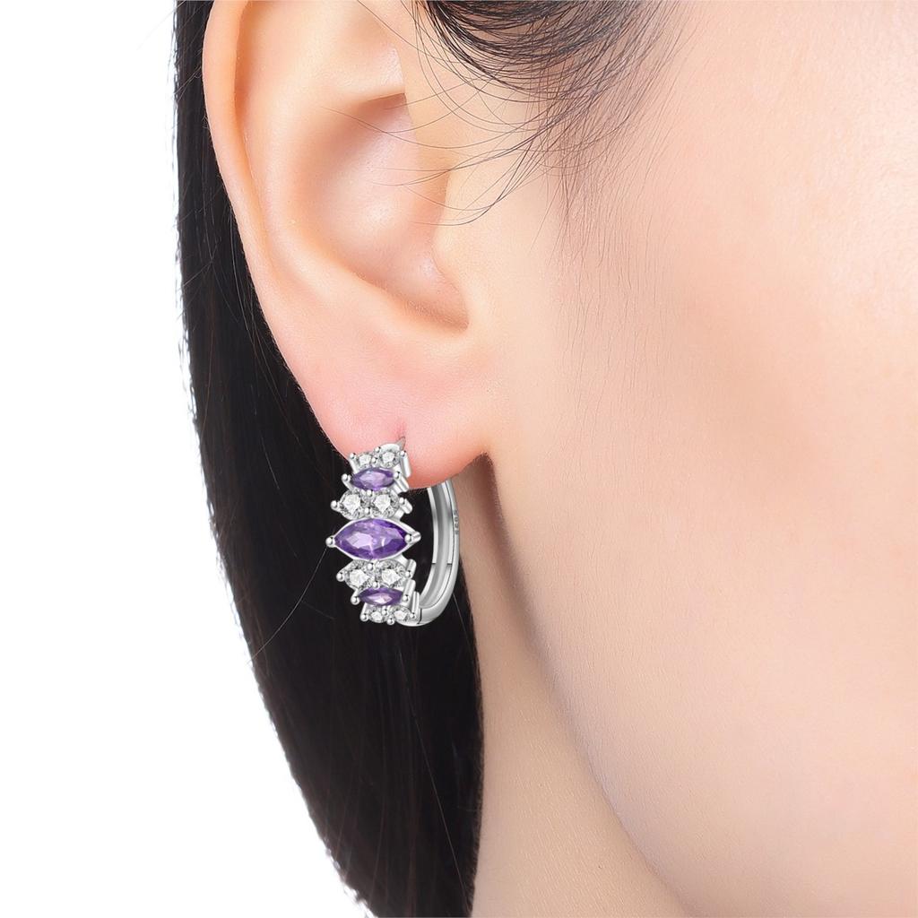 Orstarry S925 Silver Earrings Versatile Geometric Blue Purple Hoop Earrings For Women Birthday Gift Fine Jewelry