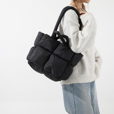Cotton Down Bag New Cotton Jacket Bag Yunduo Puff Armpit Shoulder Bag Large Capacity Plaid Tote Bag