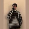 Mens Retro Striped Knit Sweater Loose Fit Casual Long Sleeve Pullover