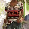 T-shirt Stile Etnico Occidentale Stampa 3D Donna Moda Scollo a V Manica Corta T-Shirt Y2k Top Magliette Oversize Harajuku Abbigliamento Donna