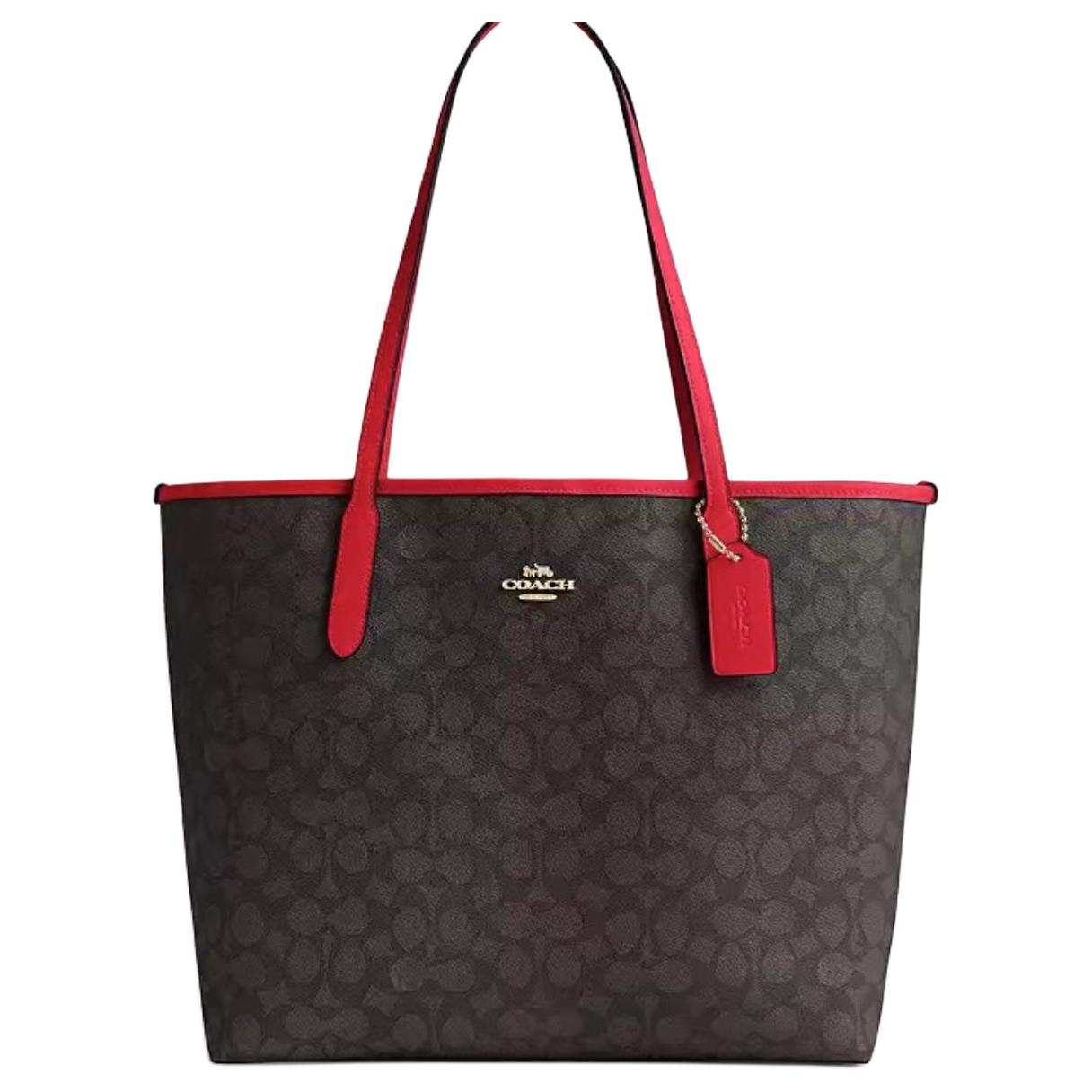 

Coach City 33 Classic Monogram Snap Closure Coated Canvas Tote Bag Women tote bags Red Brown CV976-IMXD0 Gift Box Set (Basic Set+Yellow Box)