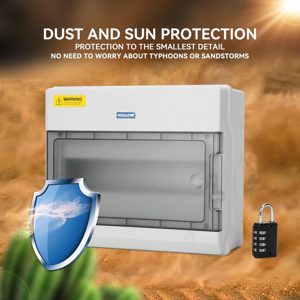 Mollom Distribution Box with Busbar and Din Rail for Miniature Circuit Breakers IP66 Use 12-Way (MCBs), Waterproof, Padlockable, Indoor/Outdoor