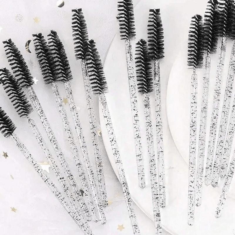 

Disposable Mascara Wands, Nylon Bristle Eyelash Brush Spoolies, Unscented Eyebrow Extension Applicator with ABS Plastic Rod, Pink and Black Wand Set 50pcs