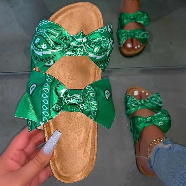Fashion Women's Slippers Butterfly-knot Flat Sole Large Size Shoes Women Leisure Dress Anti-Slip Sole Summer Roman Zapatillas De Mujer