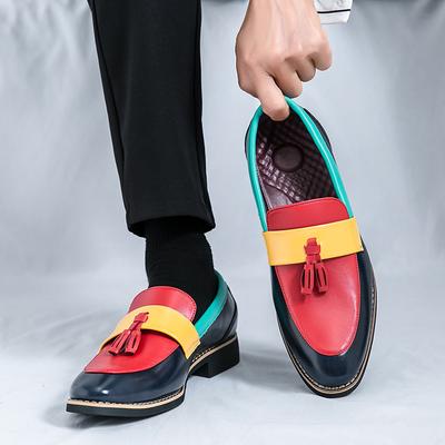 Color Matching Fashion Bean Happy Shoes Men British Small Leather Shoes Tassels Pointed Hair Stylist a Push Off 48 Big Size