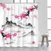Japanese Style Shower Curtain Sea Wave Cherry Blossom Floral Ink Bamboo Mountain Scenery Bathroom Curtains Polyester Home Decor